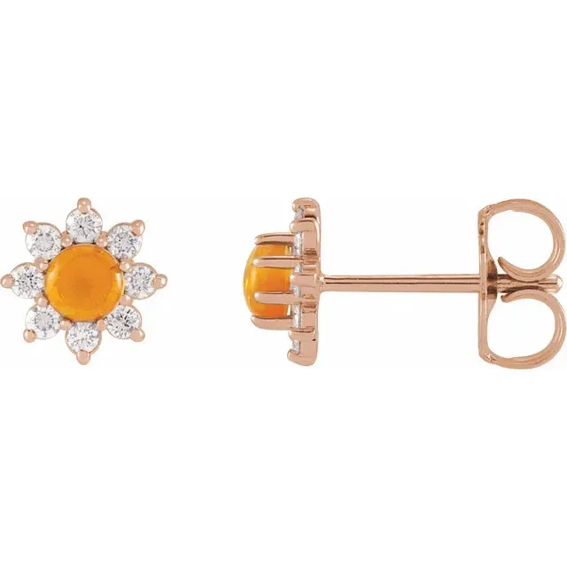 Flower Power Natural Citrine Diamond Stud Earrings Solid 14K Yellow White Rose Gold 302 Fine Jewelry Earrings