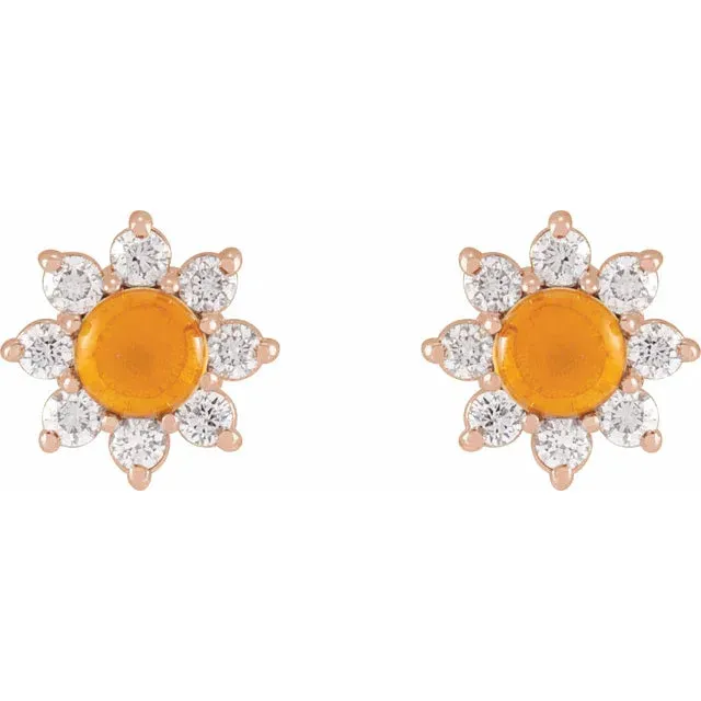 Flower Power Natural Citrine Diamond Stud Earrings Solid 14K Yellow White Rose Gold 302 Fine Jewelry Earrings