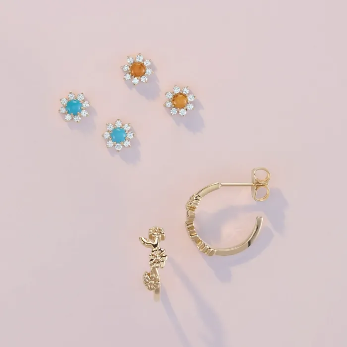 Flower Power Natural Citrine Diamond Stud Earrings Solid 14K Yellow White Rose Gold 302 Fine Jewelry Earrings