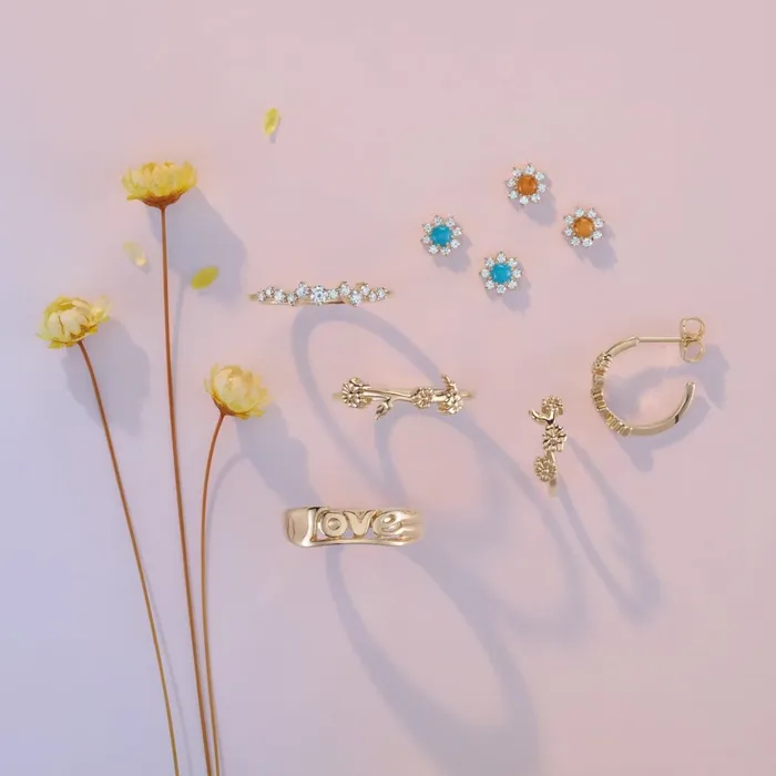 Flower Power Natural Citrine Diamond Stud Earrings Solid 14K Yellow White Rose Gold 302 Fine Jewelry Earrings