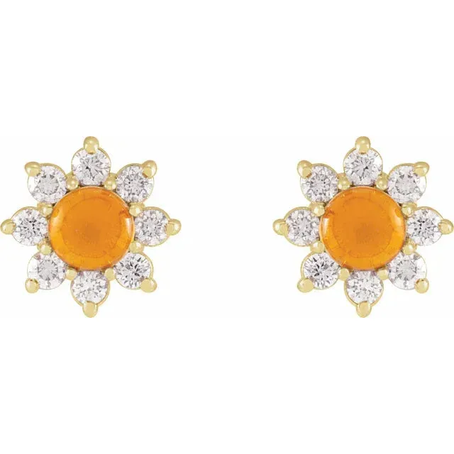Flower Power Natural Citrine Diamond Stud Earrings Solid 14K Yellow White Rose Gold 302 Fine Jewelry Earrings