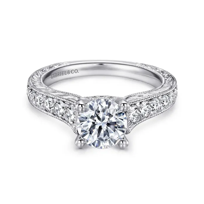 Gabriel 14K White Gold 56ctw Vintage Inspired Style Diamond SemiMount Engagement Ring GABRIEL CO Rings Gabriel 14K White Gold 56ctw Vintage Inspired Style Diamond SemiMount Engagement Ring GABRIEL CO Rings
