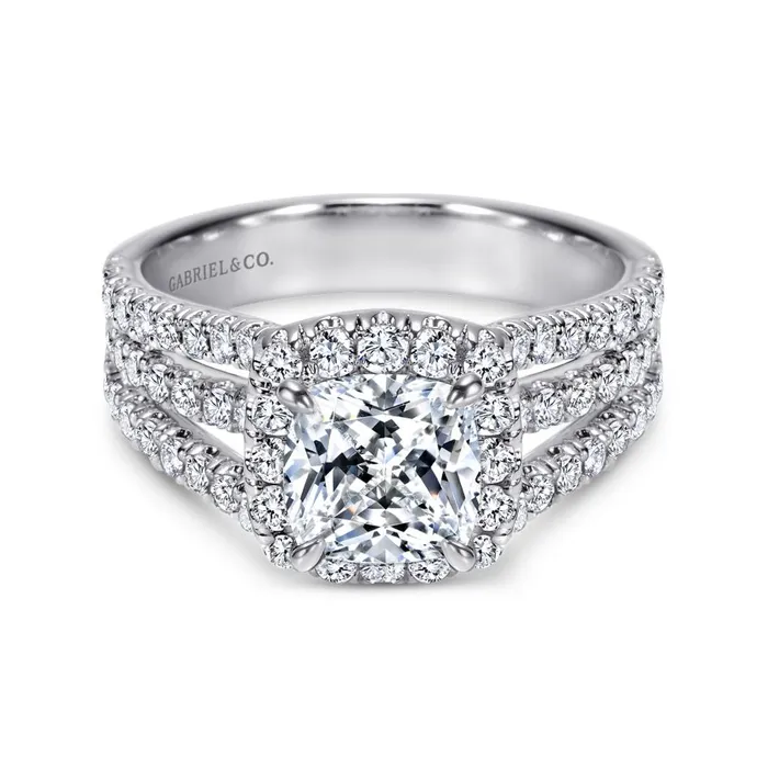 GABRIEL CO Gabriel 14K White Gold 101ctw Cushion Halo Style Diamond SemiMount Engagement Ring Rings GABRIEL CO Gabriel 14K White Gold 101ctw Cushion Halo Style Diamond SemiMount Engagement Ring Rings