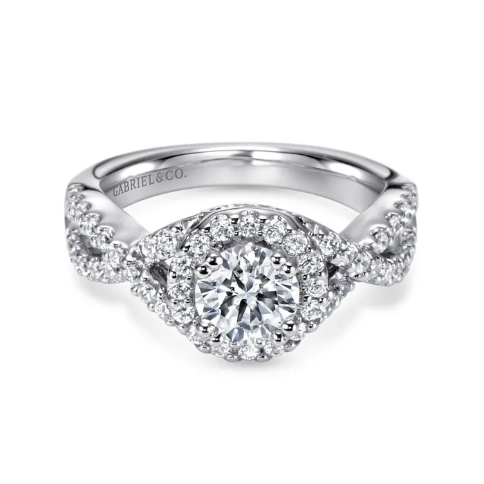 GABRIEL CO Gabriel 14K White Gold 48ctw Round Halo Style Diamond SemiMount Engagement Ring Rings GABRIEL CO Gabriel 14K White Gold 48ctw Round Halo Style Diamond SemiMount Engagement Ring Rings