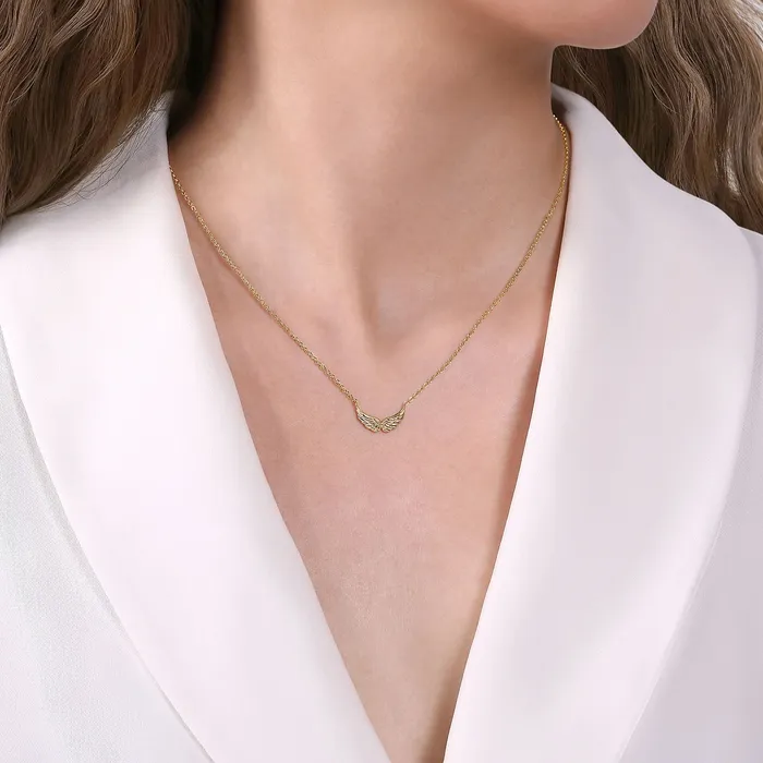 GABRIEL CO Necklaces 14K Yellow Gold 175 Adjustable Angel Wings Style Station Necklace
