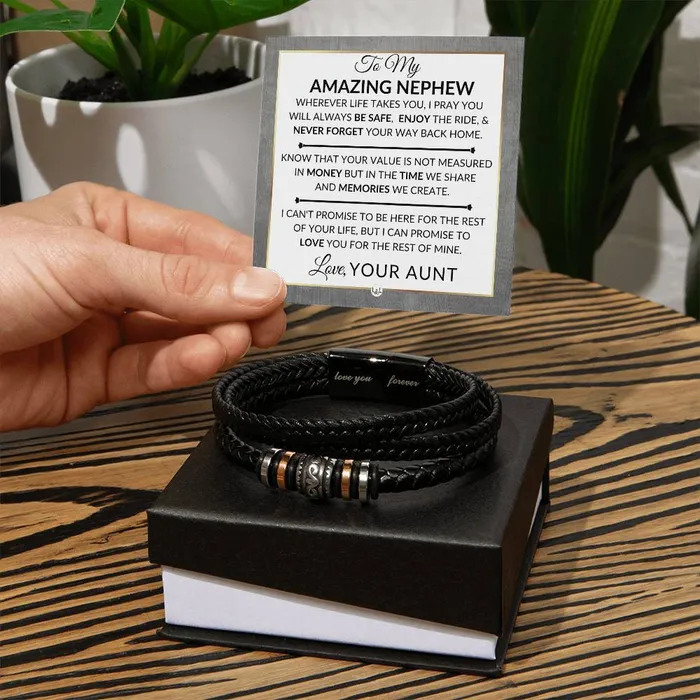 Gift For Nephew From Aunt Never Forget Your Way Home Mens Braided Leather Bracelet Great As A Christmas Gift or A Birthday Present For Him ShineOn Fulfillment Bracelets