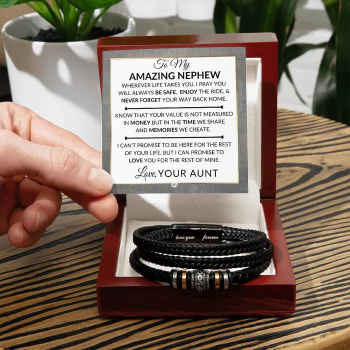 Gift For Nephew From Aunt Never Forget Your Way Home Mens Braided Leather Bracelet Great As A Christmas Gift or A Birthday Present For Him ShineOn Fulfillment Bracelets