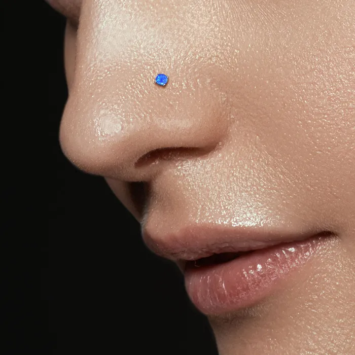 Glitters 316L Surgical Steel L Bend Nose Stud Opal White Earrings
