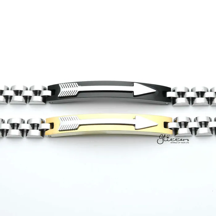 Glitters Bracelets Stainless Steel Tow Tone Arrow ID Mens Bracelets Gold Black Glitters Bracelets Stainless Steel Tow Tone Arrow ID Mens Bracelets Gold Black