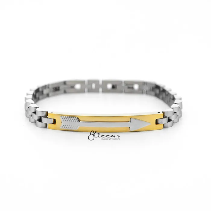 Glitters Bracelets Stainless Steel Tow Tone Arrow ID Mens Bracelets Gold Black