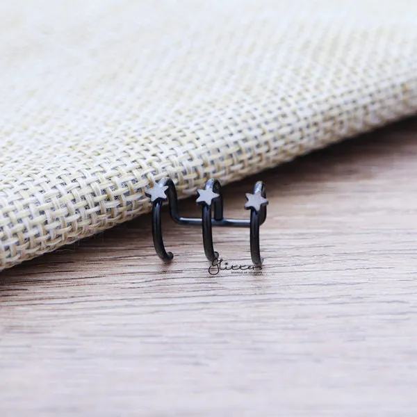 Glitters Earrings 316L Surgical Steel Triple Lines with Stars on the top Ear Cuffs Non Piercing Minimalist Ear Cuffs