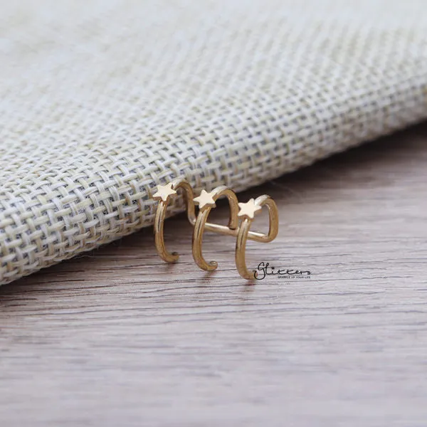 Glitters Earrings 316L Surgical Steel Triple Lines with Stars on the top Ear Cuffs Non Piercing Minimalist Ear Cuffs