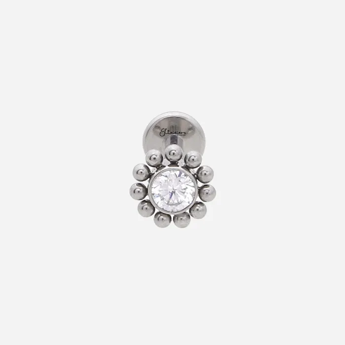 Glitters Earrings CZ Centre Top Internally Threaded Titanium Flat Back Stud Earrings Glitters Earrings CZ Centre Top Internally Threaded Titanium Flat Back Stud Earrings