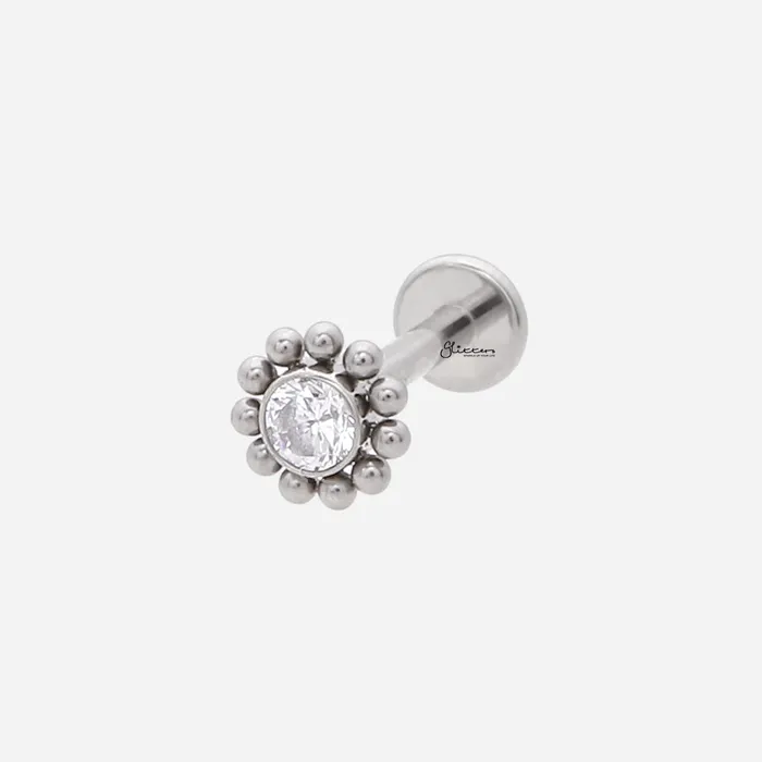 Glitters Earrings CZ Centre Top Internally Threaded Titanium Flat Back Stud Earrings