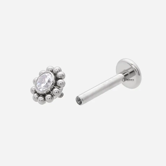 Glitters Earrings CZ Centre Top Internally Threaded Titanium Flat Back Stud Earrings