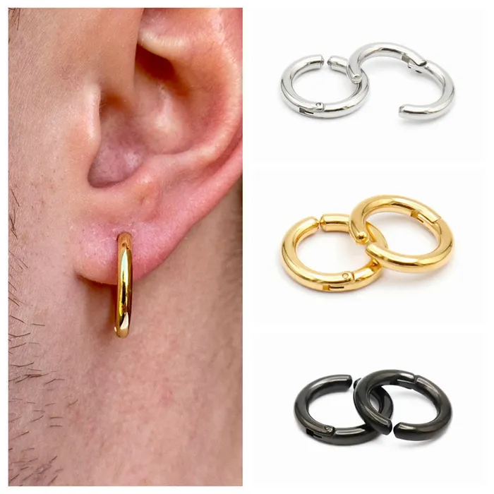 Glitters Earrings NonPierced Stainless Steel Clip On Round Hoop Earrings Gold