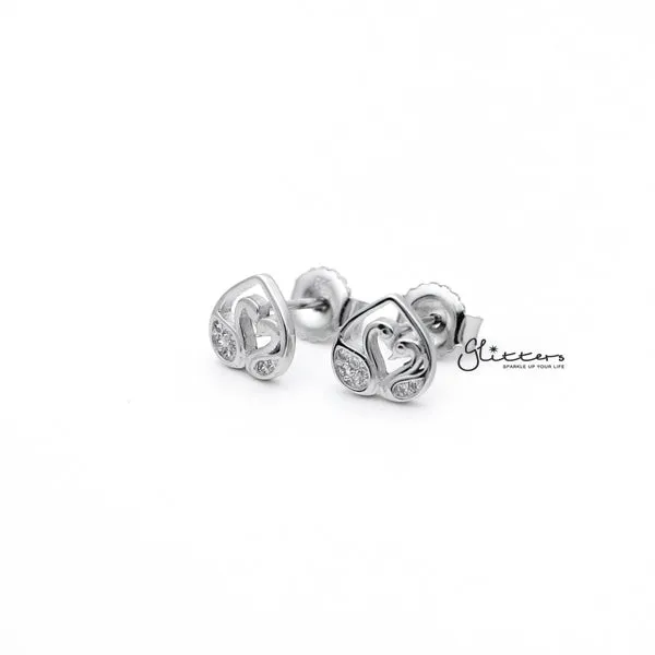 Glitters Earrings Sterling Silver CZ Paved Swans Womens Stud Earrings