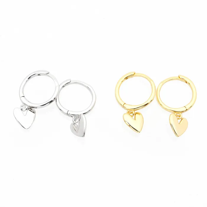 Glitters Earrings Sterling Silver Dangle Heart Huggie Hoop Earrings