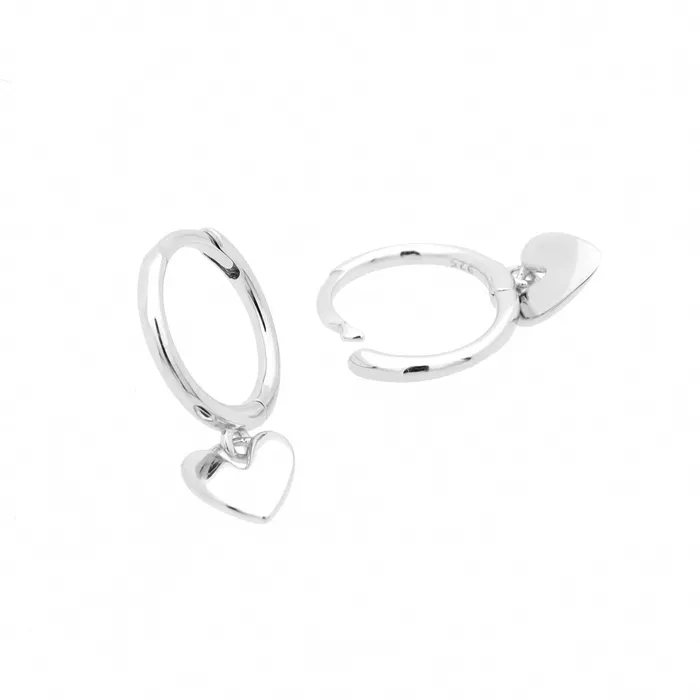Glitters Earrings Sterling Silver Dangle Heart Huggie Hoop Earrings