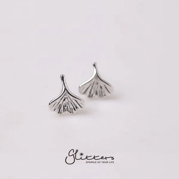Glitters Earrings Sterling Silver Small Ginkgo Leaves Stud Earrings