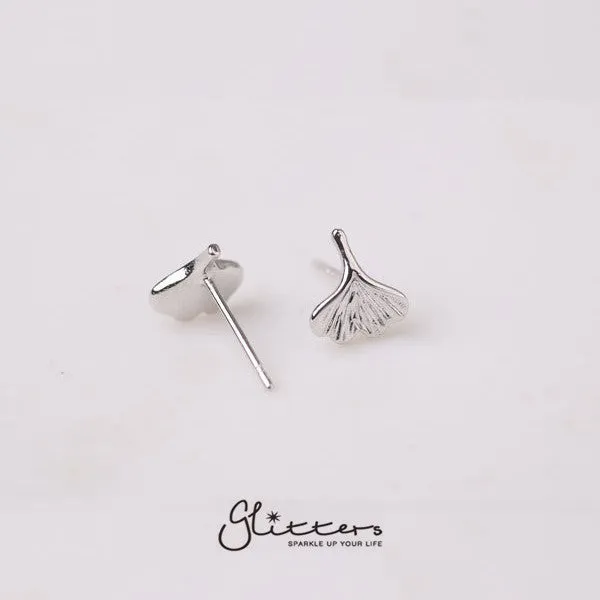 Glitters Earrings Sterling Silver Small Ginkgo Leaves Stud Earrings
