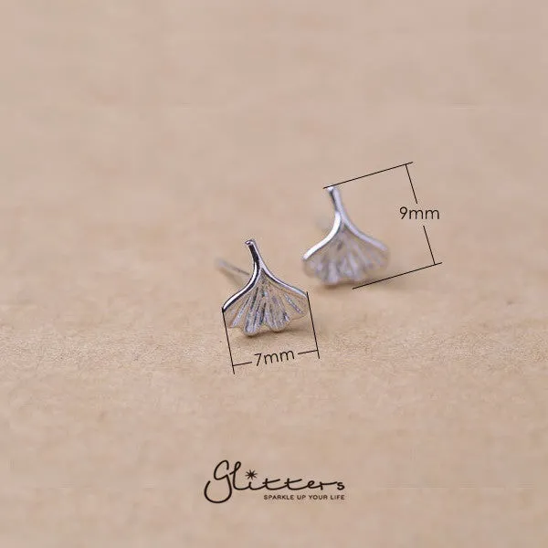 Glitters Earrings Sterling Silver Small Ginkgo Leaves Stud Earrings