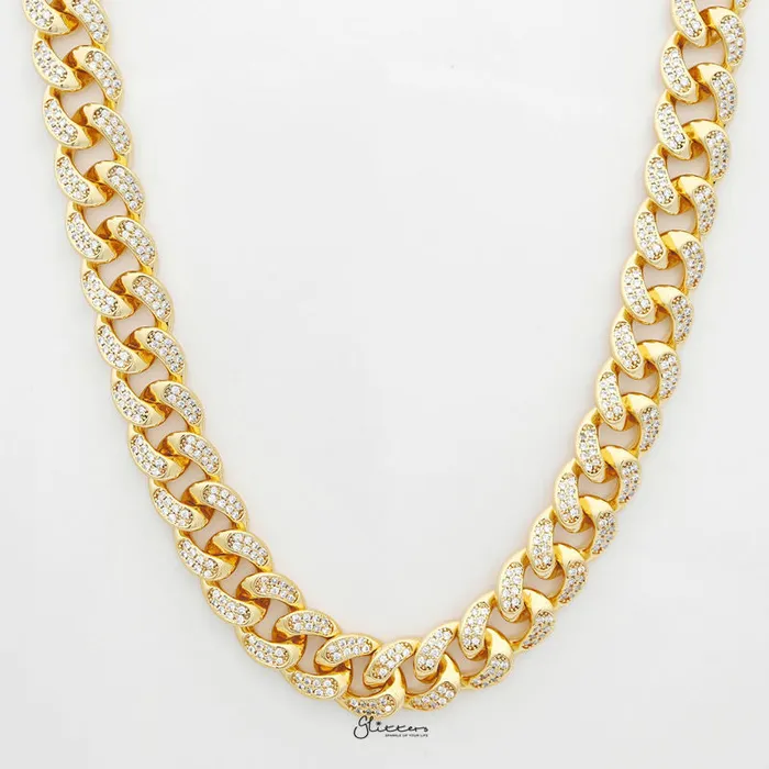Glitters Necklaces 15mm Iced Out Miami Cuban Chain Gold