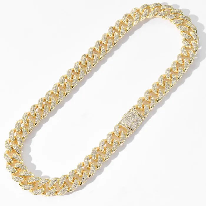 Glitters Necklaces 15mm Iced Out Miami Cuban Chain Gold