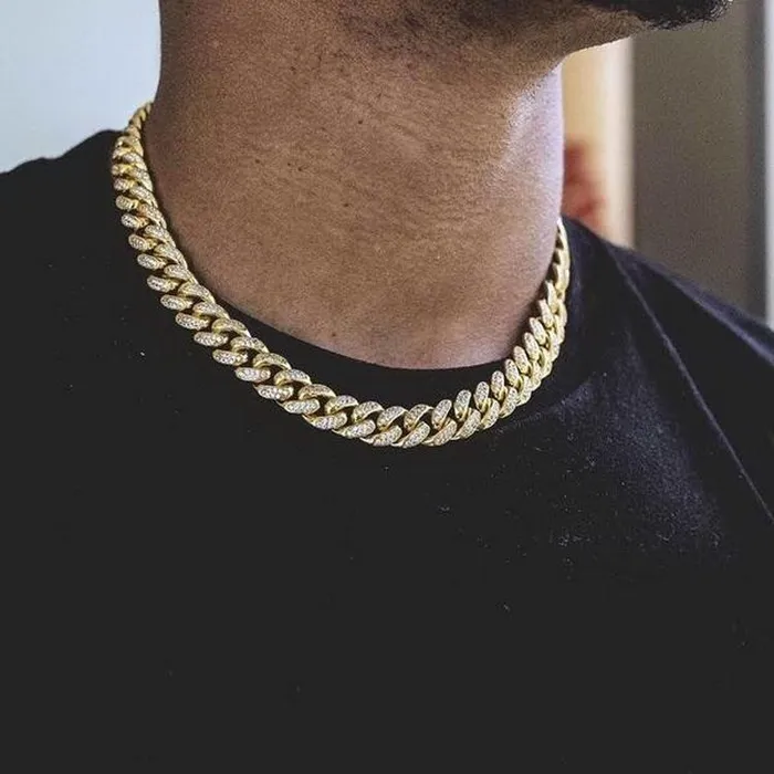 Glitters Necklaces 15mm Iced Out Miami Cuban Chain Gold