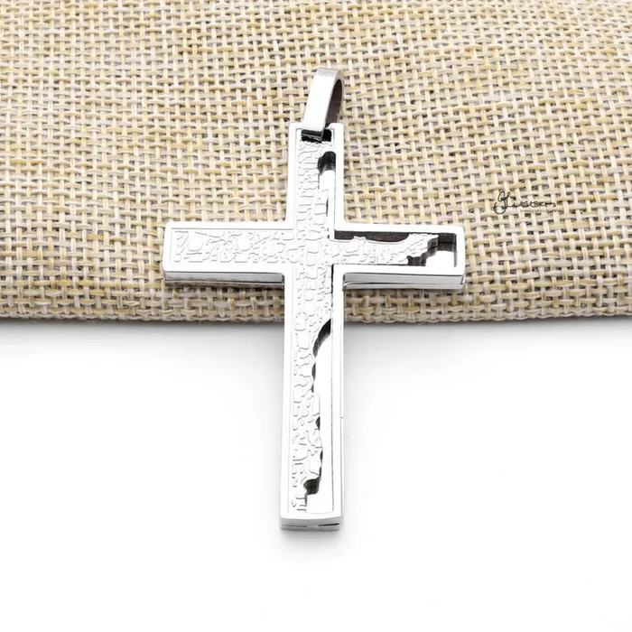 Glitters Necklaces Double Layer Cross Pendant with Pattern Silver