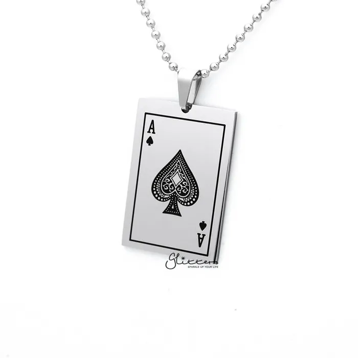 Glitters Necklaces Stainless Steel Ace of Spades Card Pendant