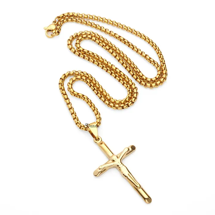 Glitters Necklaces Stainless Steel Crucifix Cross Pendant Gold