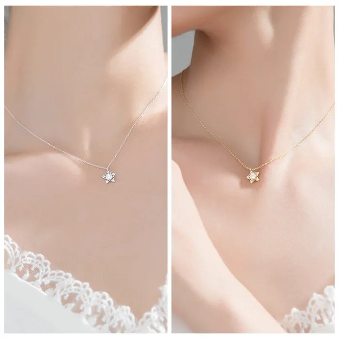 Glitters Necklaces Sterling Silver CZ Star Necklace