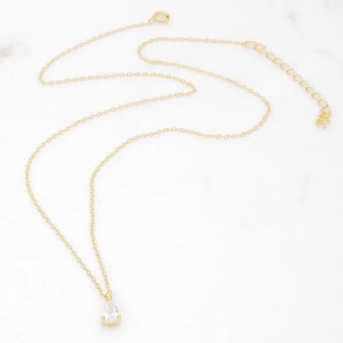 Glitters Necklaces Sterling Silver Tear Drop CZ Charm Necklace Gold