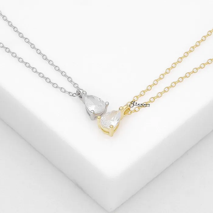 Glitters Necklaces Sterling Silver Tear Drop CZ Charm Necklace Gold