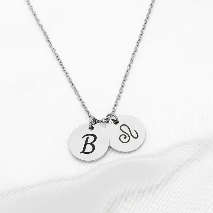 Glitters Personalised Round Discs Necklace Name Initials Symbols Zodiac Birth Flowers Necklaces