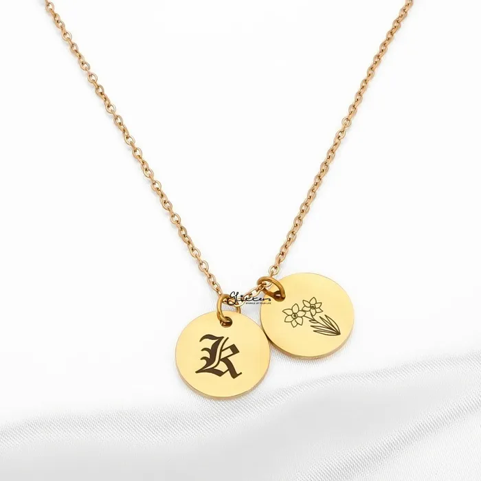 Glitters Personalised Round Discs Necklace Name Initials Symbols Zodiac Birth Flowers Necklaces