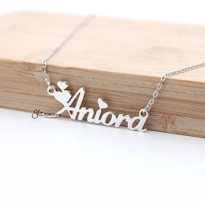 Glitters Personalised Sterling Silver Name NecklaceHeart Font Necklaces