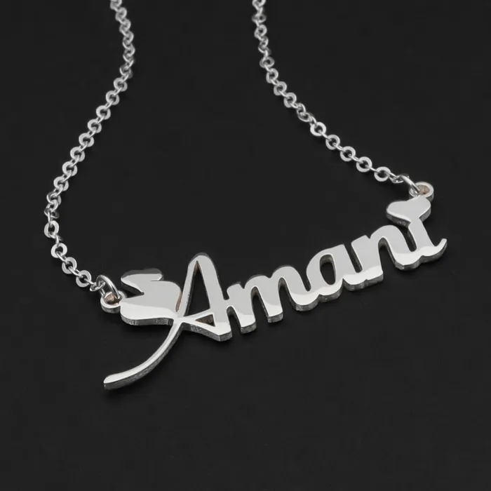 Glitters Personalised Sterling Silver Name NecklaceHeart Font Necklaces