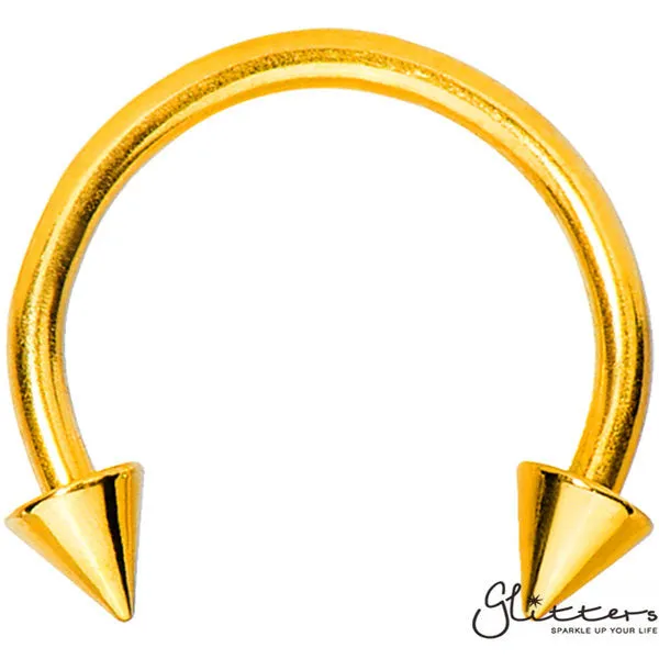 Glitters PreStyled Sets 16 Gauge 18K Gold Ion Plated Surgical Steel HorseshoeCircular Barbells with Spike