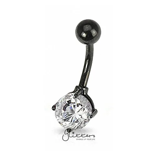 Glitters Rings Black Titanium Ion Plated Over Surgical Steel Prong Set Belly RingClear Glitters Rings Black Titanium Ion Plated Over Surgical Steel Prong Set Belly RingClear