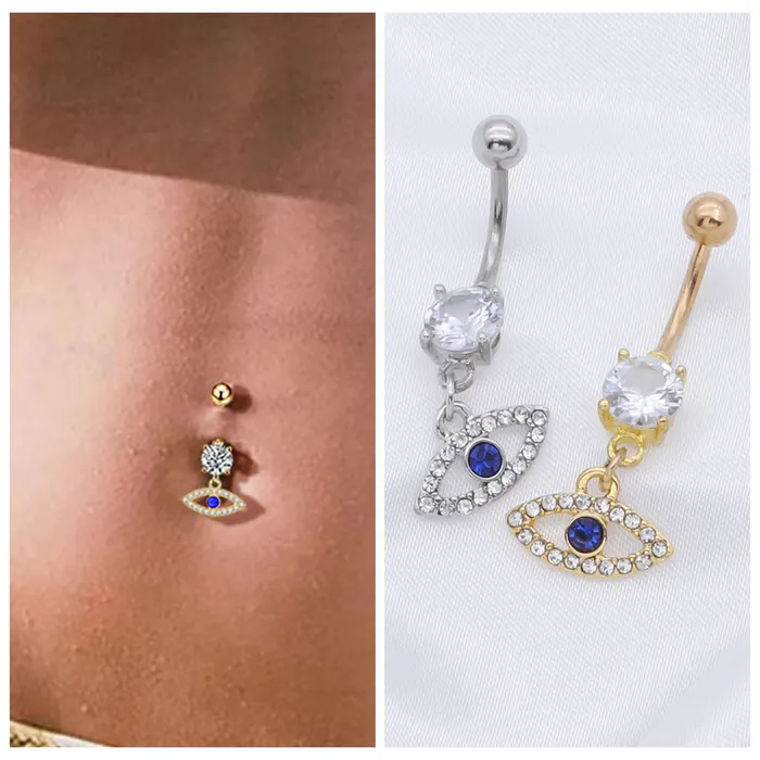 Glitters Rings Evil Eye Belly Button Ring Silver