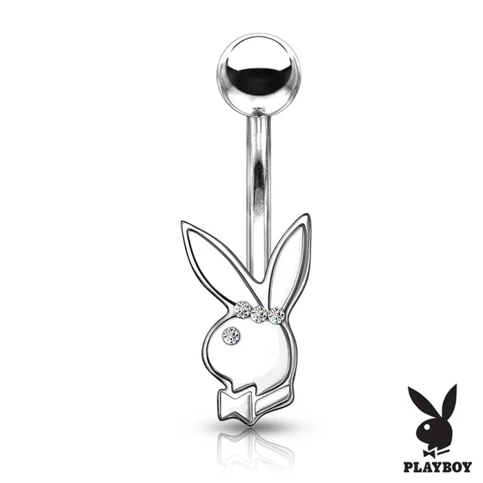 Glitters Rings Playboy Bunny with Clear Gem Eye Belly Button Navel Ring Silver Glitters Rings Playboy Bunny with Clear Gem Eye Belly Button Navel Ring Silver