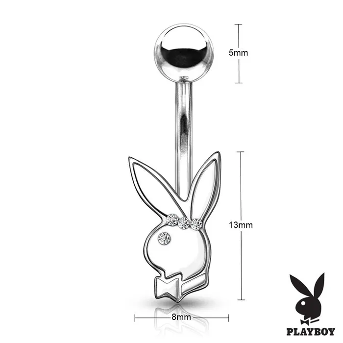 Glitters Rings Playboy Bunny with Clear Gem Eye Belly Button Navel Ring Silver