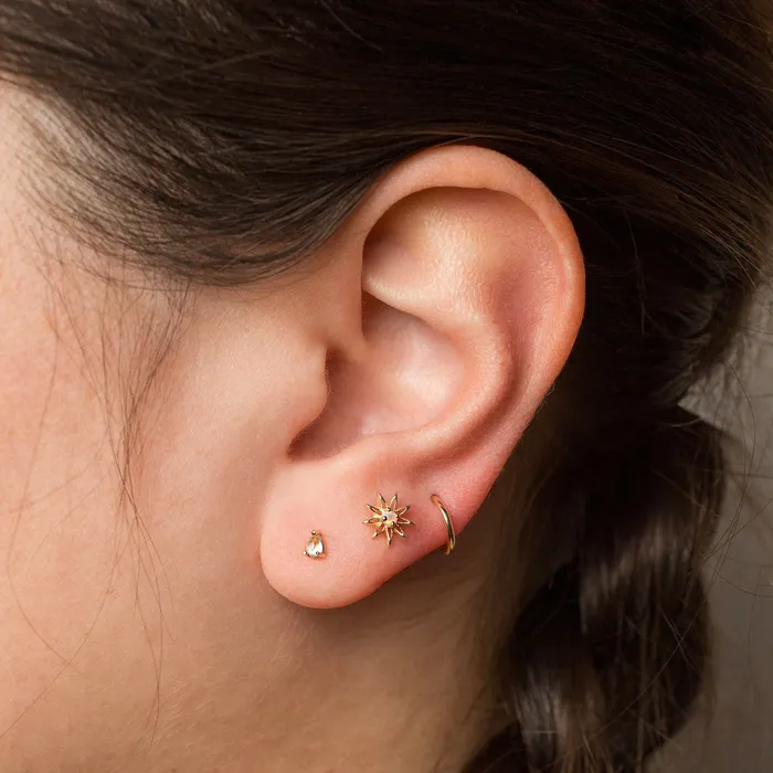 Grayling Earrings Rainbow Moonstone Pear Flat Back Sleeper Earrings by Buddha Jewelry 14k Solid Gold