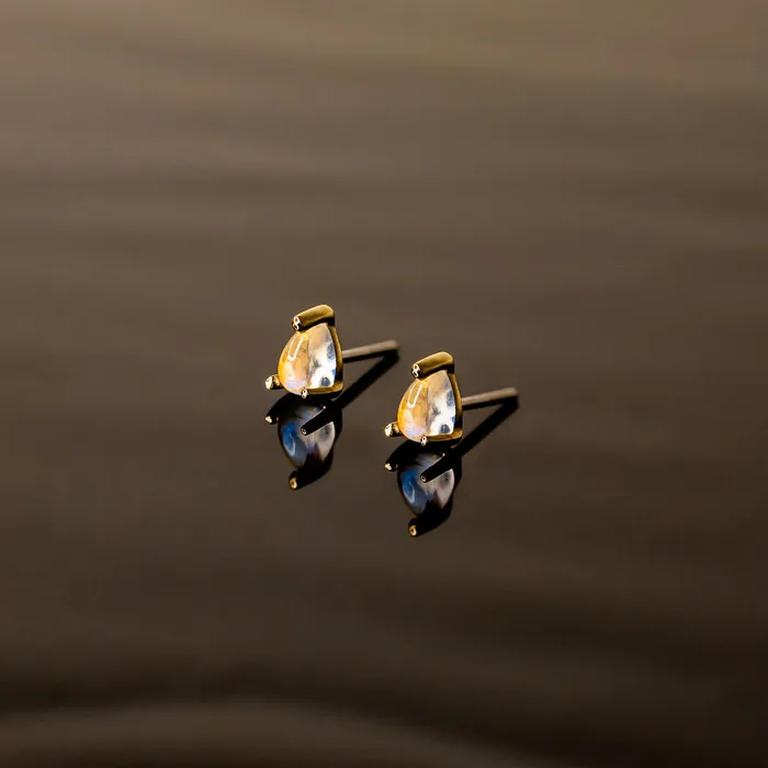 Grayling Earrings Rainbow Moonstone Pear Flat Back Sleeper Earrings by Buddha Jewelry 14k Solid Gold