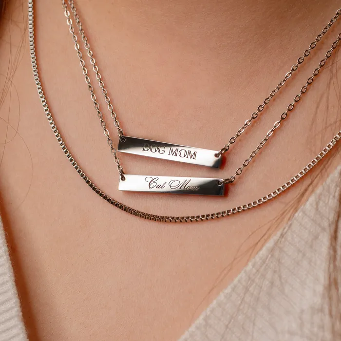 Grayling Necklaces Dog Mom Horizontal Engraved Bar Necklace