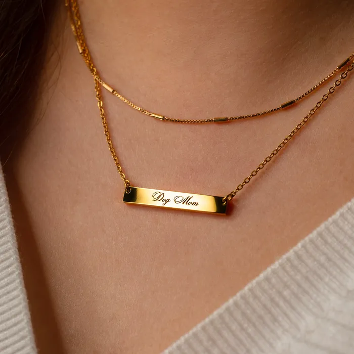 Grayling Necklaces Dog Mom Horizontal Engraved Bar Necklace