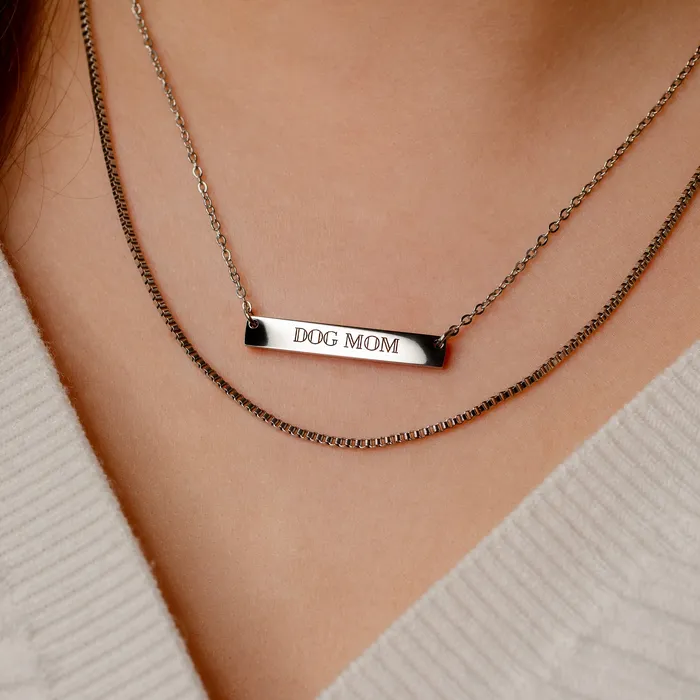 Grayling Necklaces Dog Mom Horizontal Engraved Bar Necklace