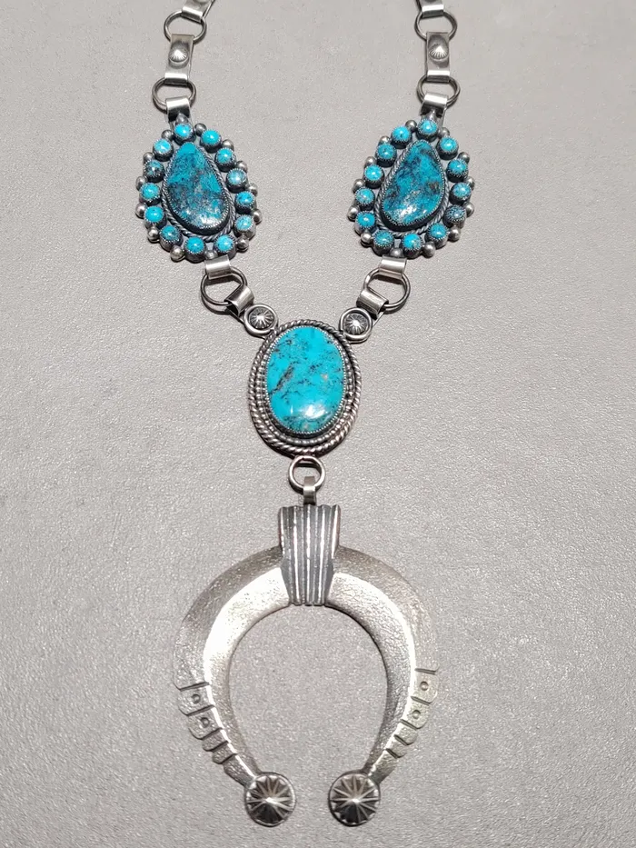 Hemerson Brown Navajo Turquoise Sterling Silver Necklace Handmade Native American Crown Jewels Coin Necklaces Hemerson Brown Navajo Turquoise Sterling Silver Necklace Handmade Native American Crown Jewels Coin Necklaces